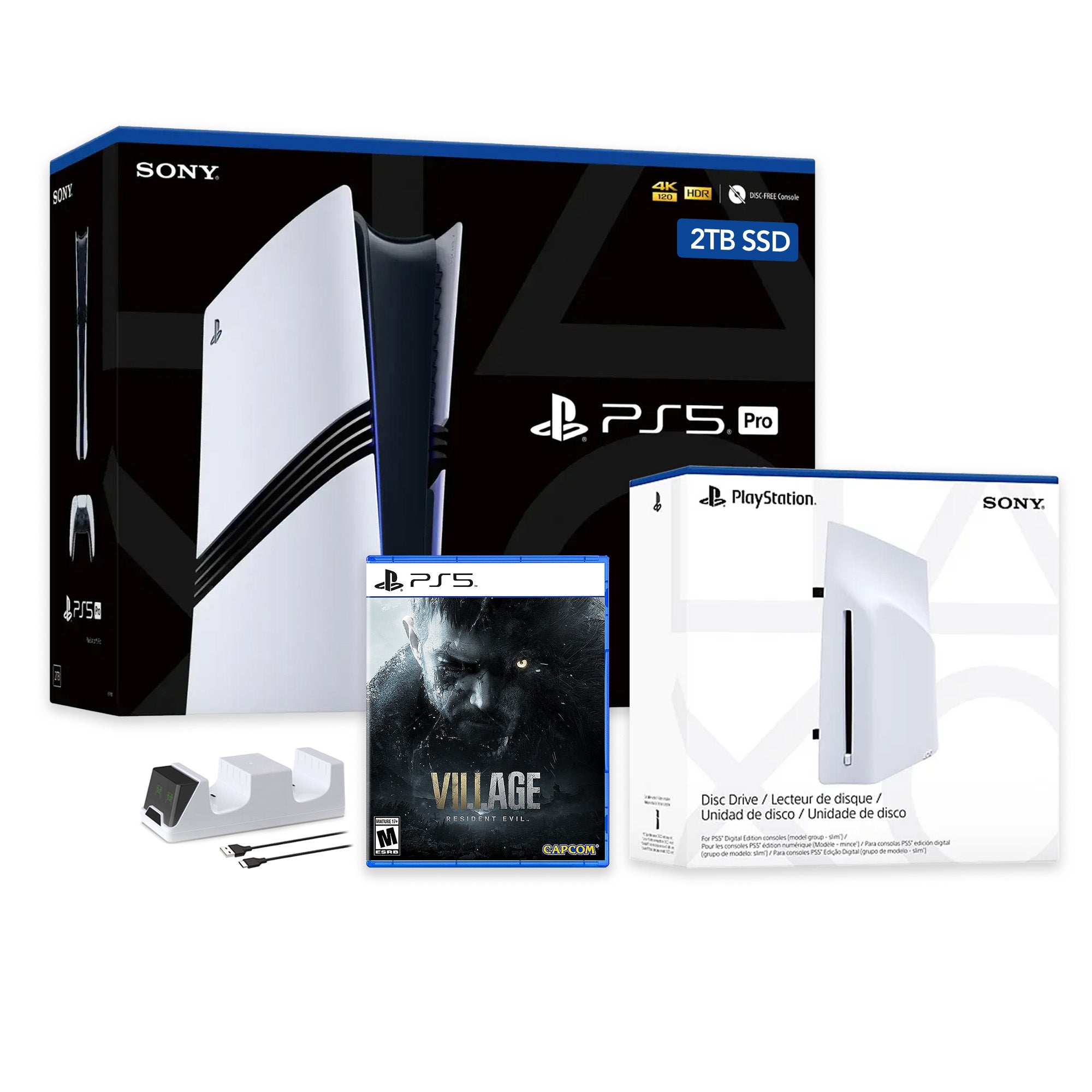PlayStation 5 Pro 2TB SSD Console with Disc Drive, Wireless Controller and Charger, Resident Evil Village - CFI-7019 PS5 Pro PlayStation 5 Pro 2TB SSD Console with Disc Drive, Wireless Controller and Charger, Resident Evil Village - CFI-7019 PS5 Pro